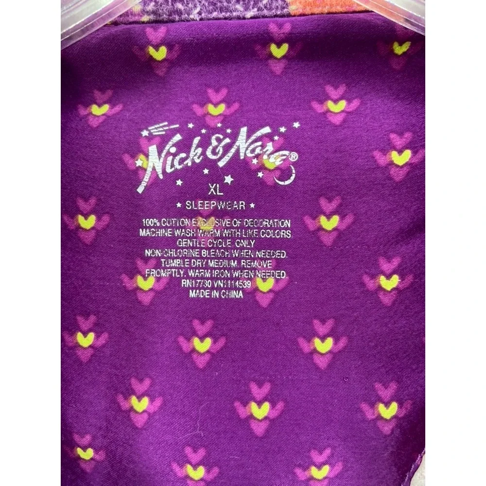 Nick &‎ Nora Pajama Top Womens Sz XL Sleepwear Purple Owl Flannel Button Up